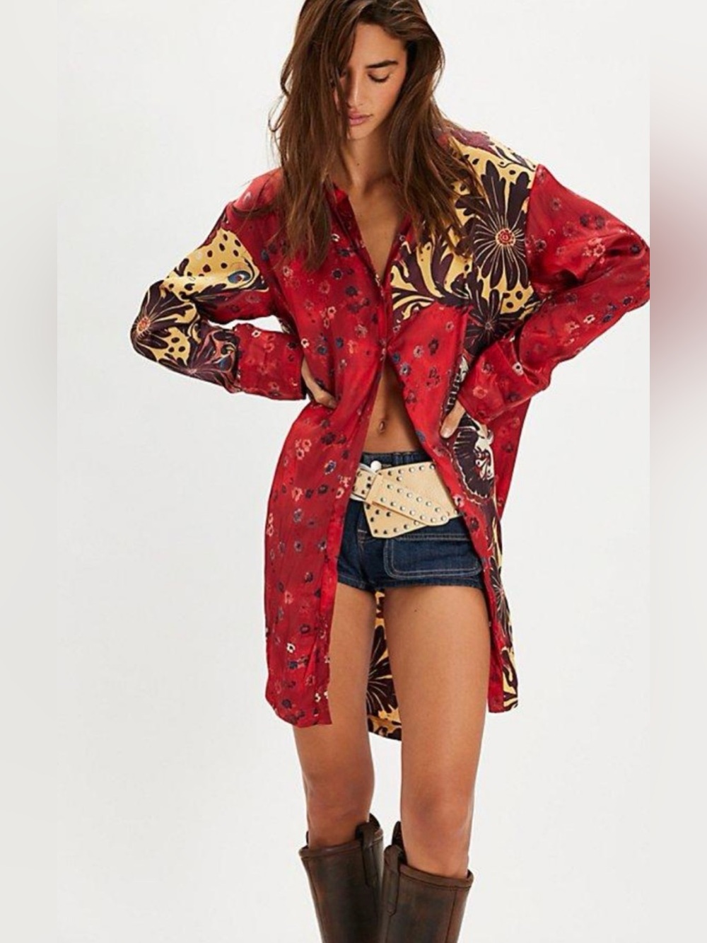 Free People Bohemian Witchy Butterfly Off The Vine Button Down Shirt